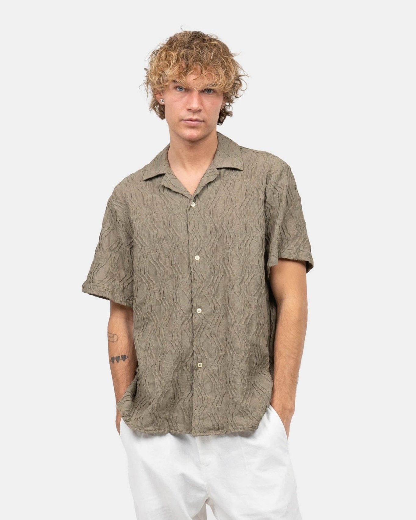 Kortærmet Jacquard Skjorte Army | Skagen - clothing.dk